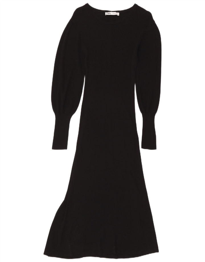 Γυναικείο μακρυμάνικο μάξι φόρεμα ZARA UK 12 μεσαία μαύρη βισκόζη