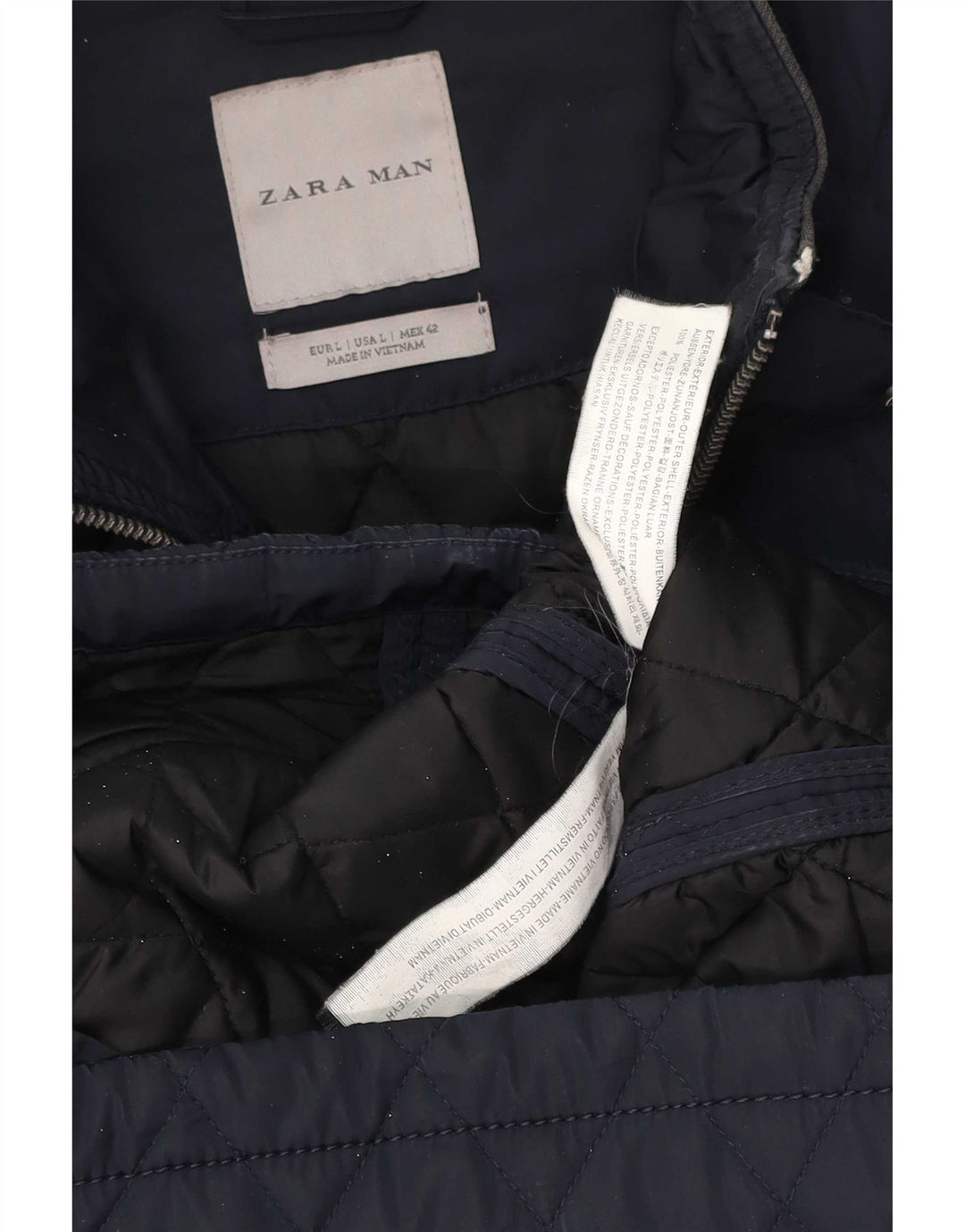 Zara Ανδρικό καπιτονέ μπουφάν UK 40 Large Navy Blue Polyester