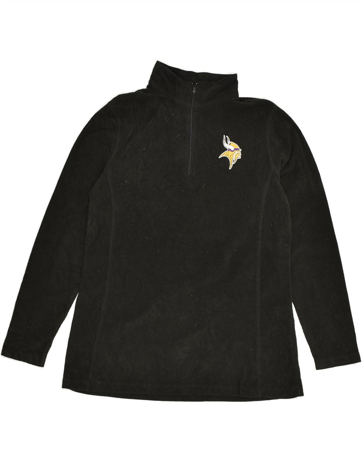 MAJESTIC Womens NFL Zip Neck Fleece Jumper UK 16 Large Black Polyester | Vintage Majestic | Thrift | Second-Hand Majestic | Used Clothing | Messina Hembry 