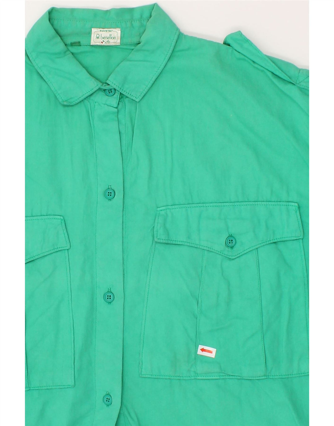 BENETTON Womens Crop Shirt EU 42 Large Green Cotton Vintage Benetton and Second-Hand Benetton from Messina Hembry 
