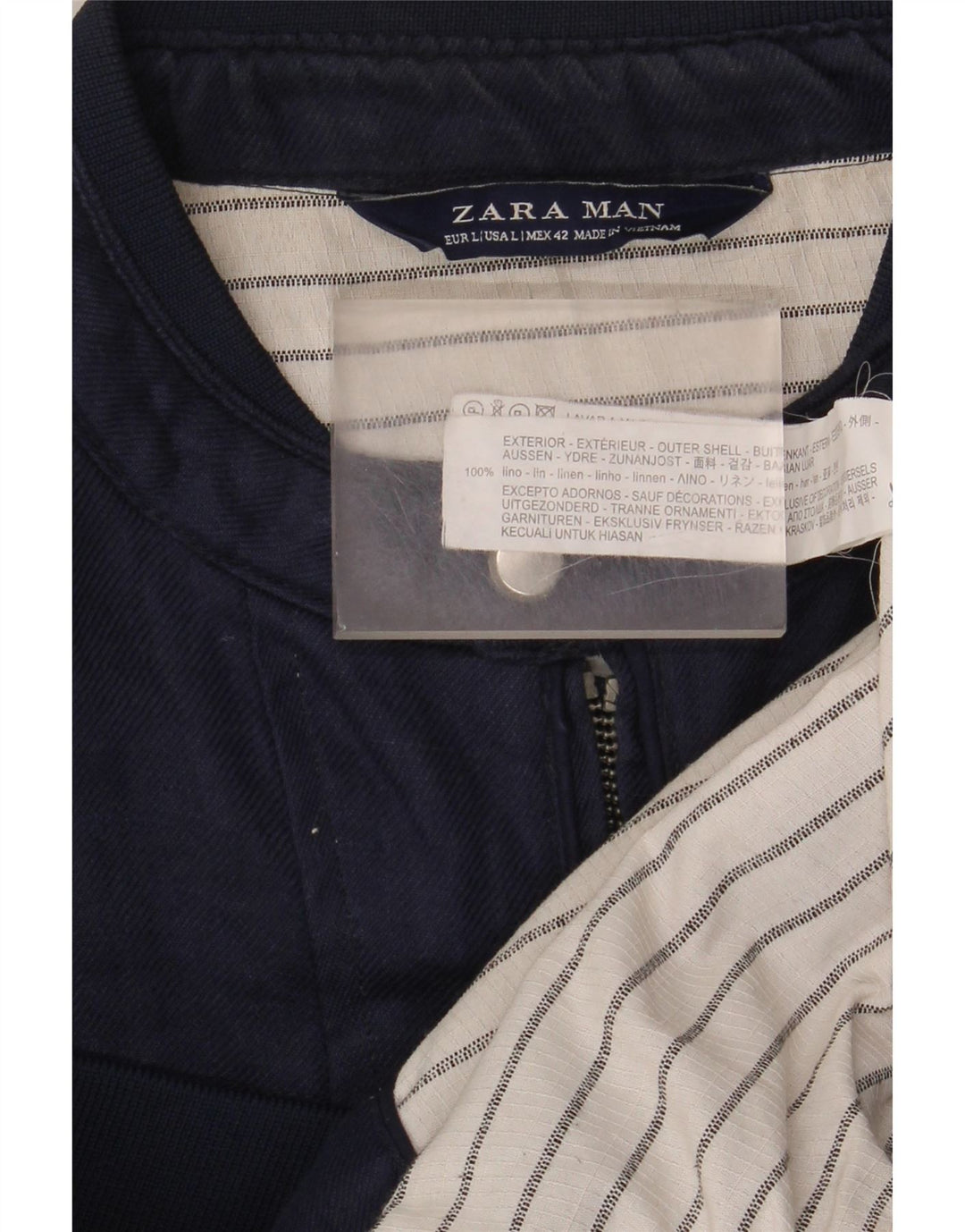 Zara Ανδρικό Bomber Jacket UK 40 Large Navy Blue Linen