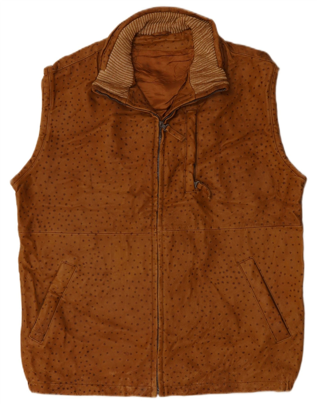 VINTAGE Ανδρικό Δερμάτινο Gilet IT 56 3XL Καφέ με στίγματα