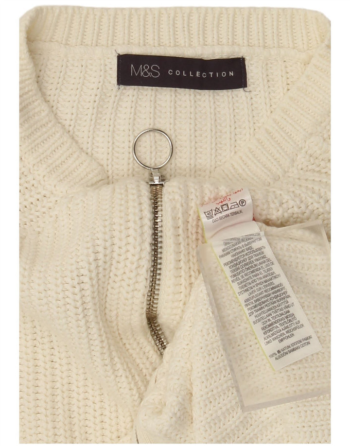 Marks & Spencer Γυναικείο πουλόβερ ζακέτα με φερμουάρ UK 14 μεσαίο λευκό βαμβακερό