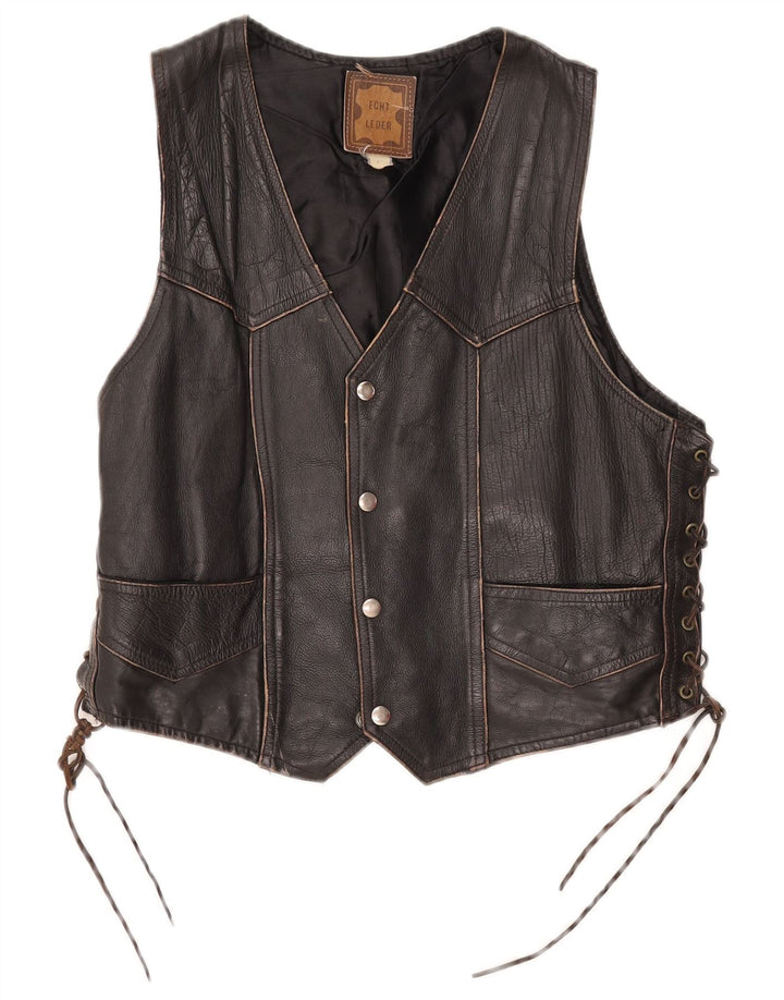 Vintage Ανδρικό Crop Leather Gilet IT 52 XL Μαύρο δέρμα