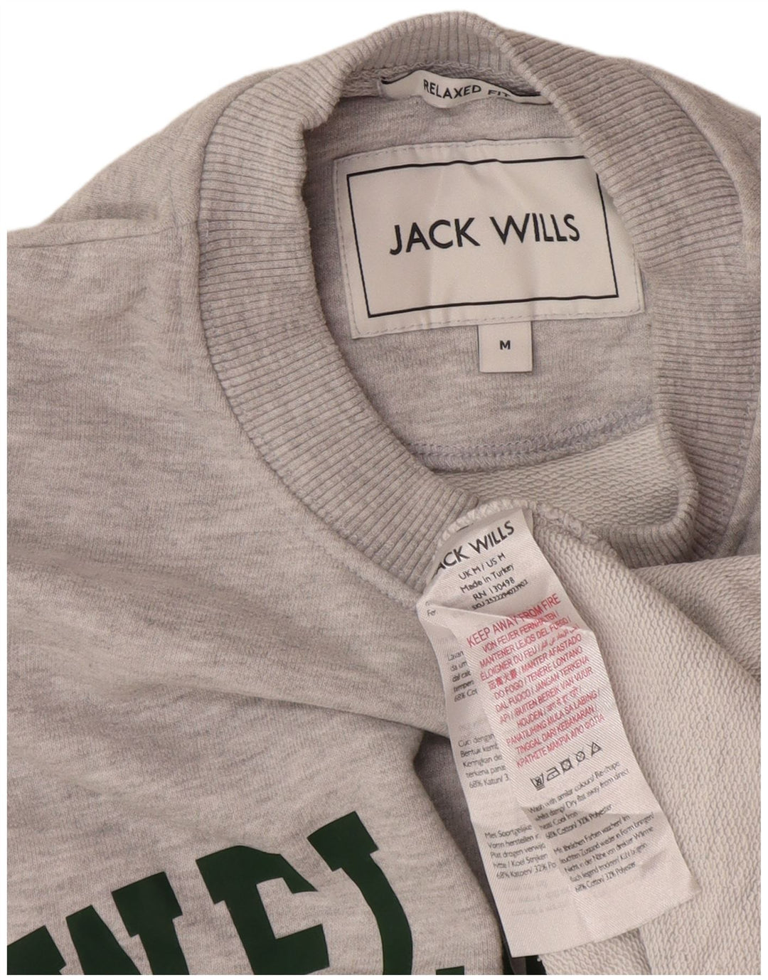 Jack Wills Ανδρικό φούτερ με γραφικά, χαλαρή εφαρμογή, μεσαίο γκρι φλύκταινα
