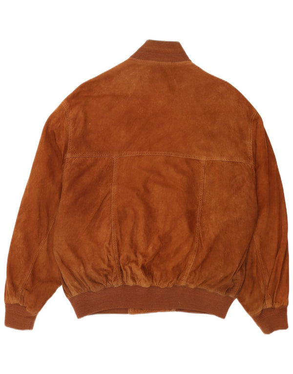 Vintage Mens Suede Bomber Jacket EU 50 Large Brown Leather