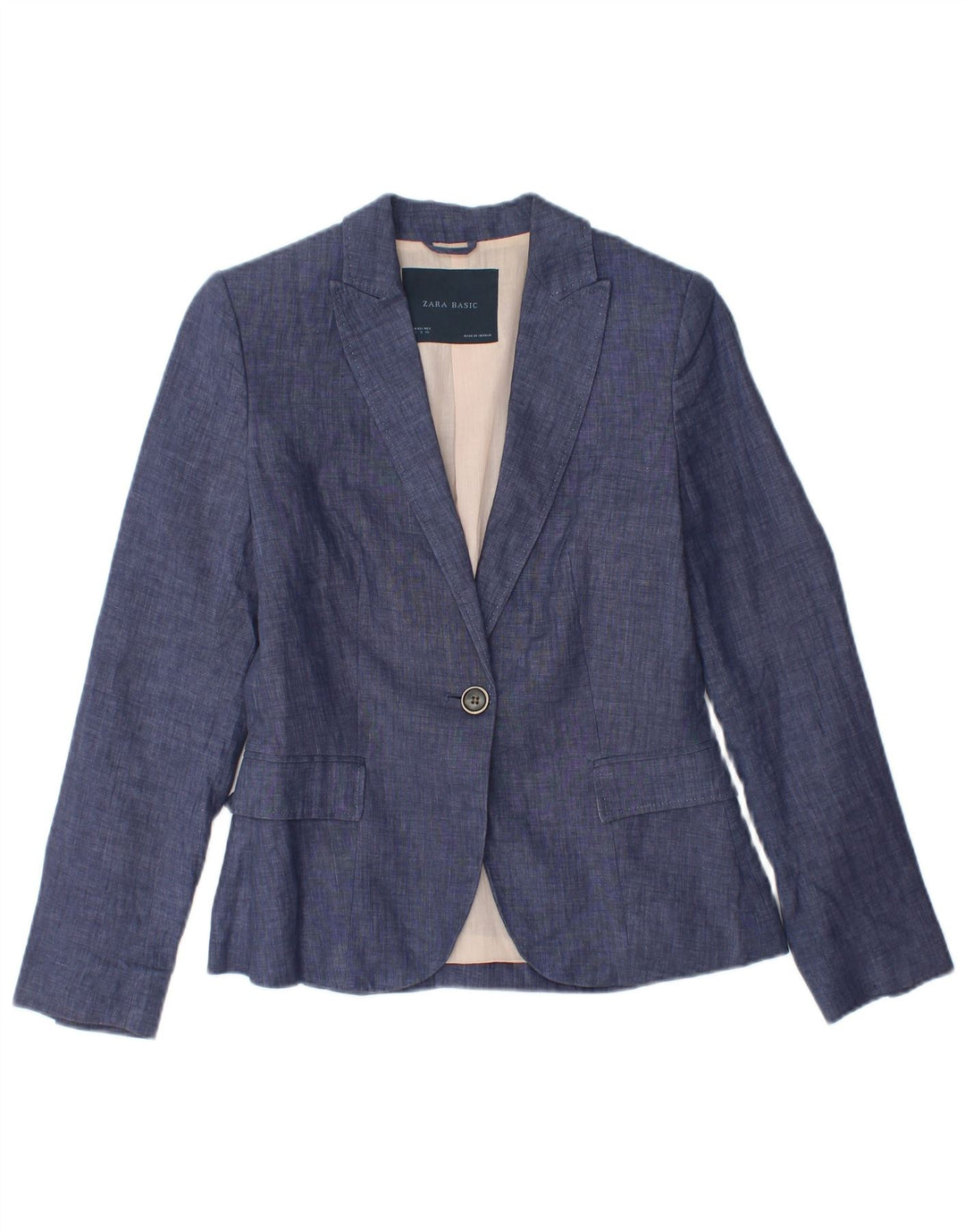 ZARA Γυναικείο Μπουφάν 1 Κουμπί Blazer UK 10 Small Blue