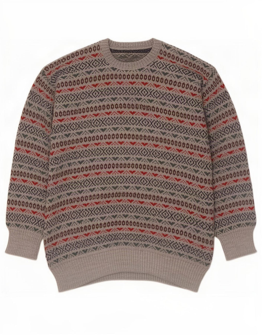 Vintage ανδρικό πουλόβερ με λαιμόκοψη Small Grey Fair Isle