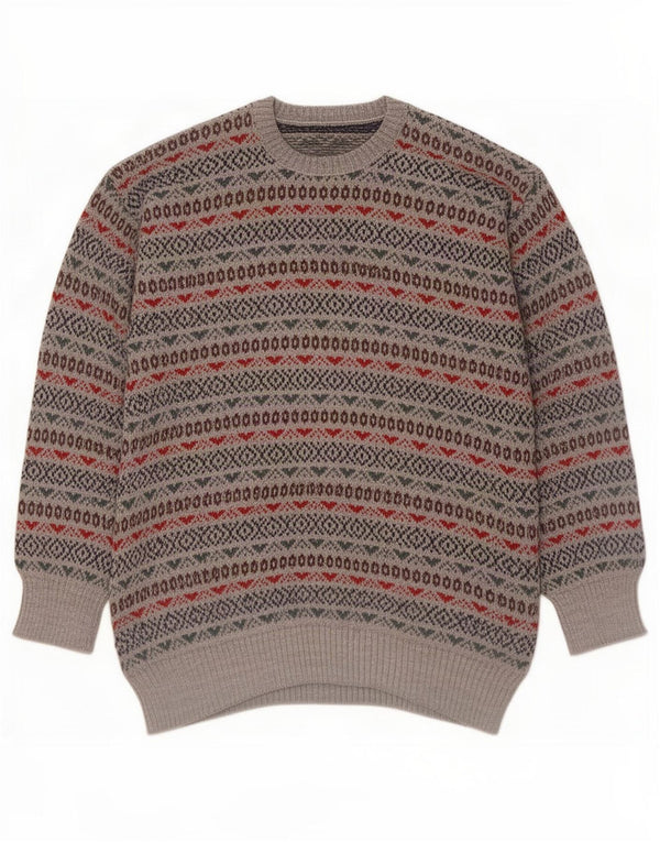 Vintage ανδρικό πουλόβερ με λαιμόκοψη Small Grey Fair Isle
