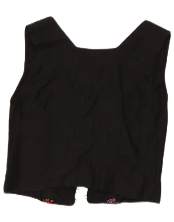 Vintage Γυναικεία Crop Αμάνικη Ζακέτα UK 8 Small Black Floral