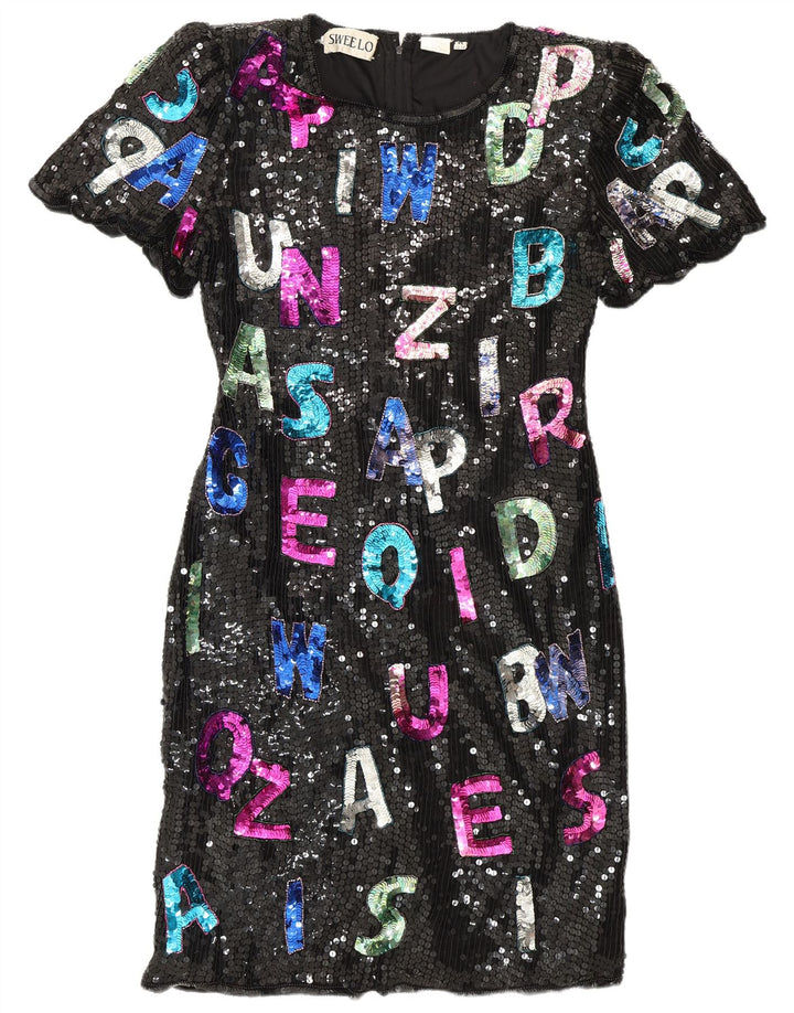 Γυναικείο φόρεμα με γραφικό θηκάρι SWEELO UK 18 XL μαύρο μετάξι