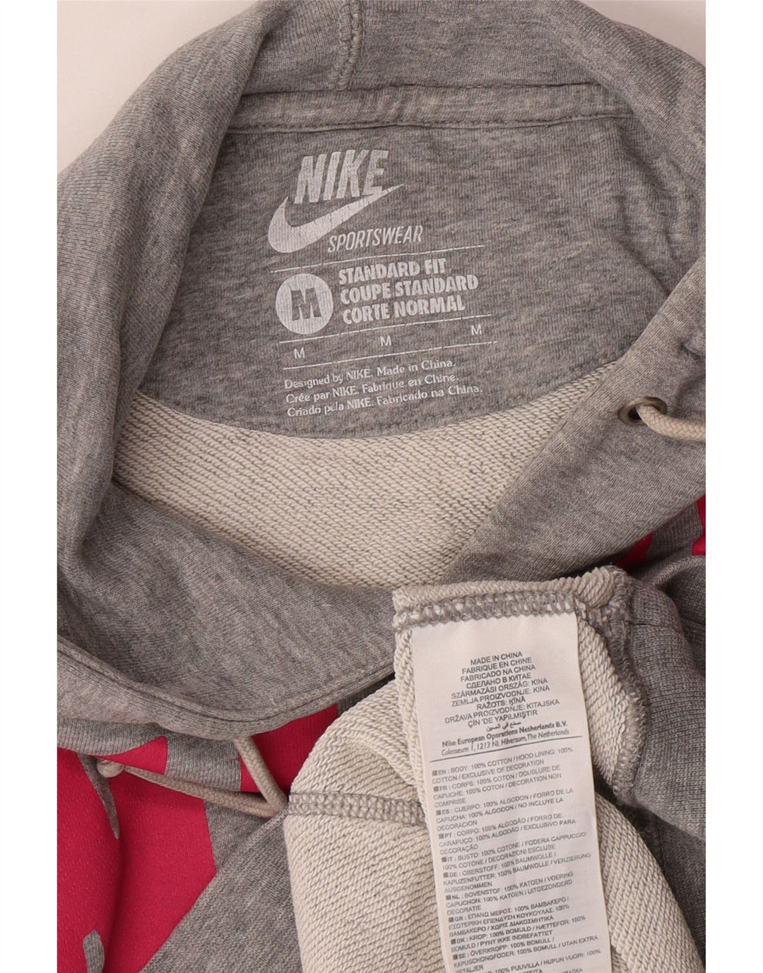 Γυναικεία NIKE Standard Fit Graphic Hoodie Jumper UK 14 Medium Grey Cotton
