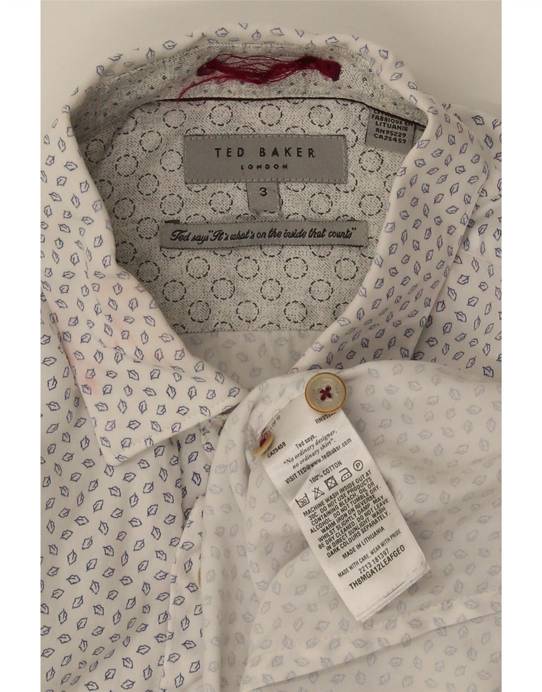 Ted Baker Ανδρικό πουκάμισο Abstract Pattern Μέγεθος 3 Βαμβακερό μεσαίο υπόλευκο