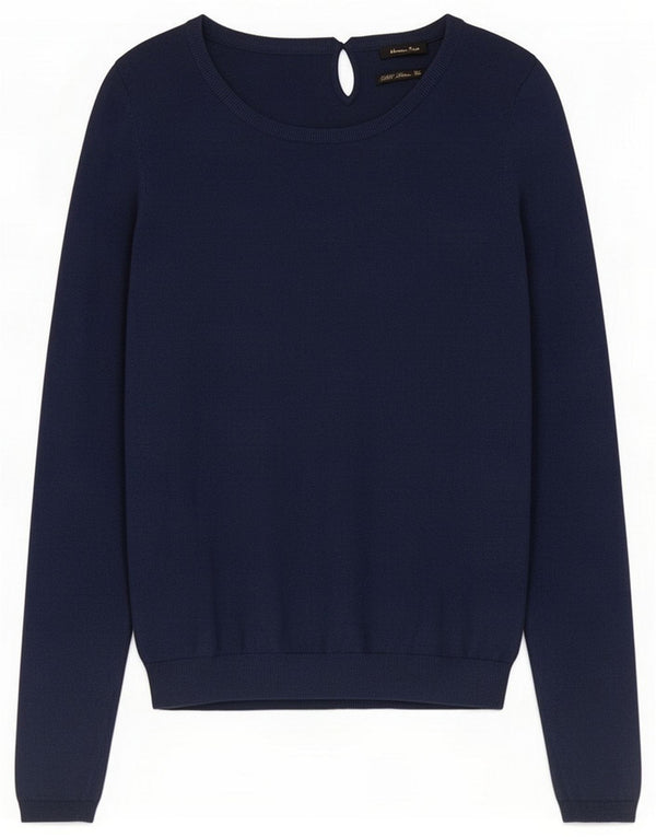 Massimo Dutti Γυναικείο πουλόβερ με λαιμό σκάφος UK 12 Medium Navy Blue Silk