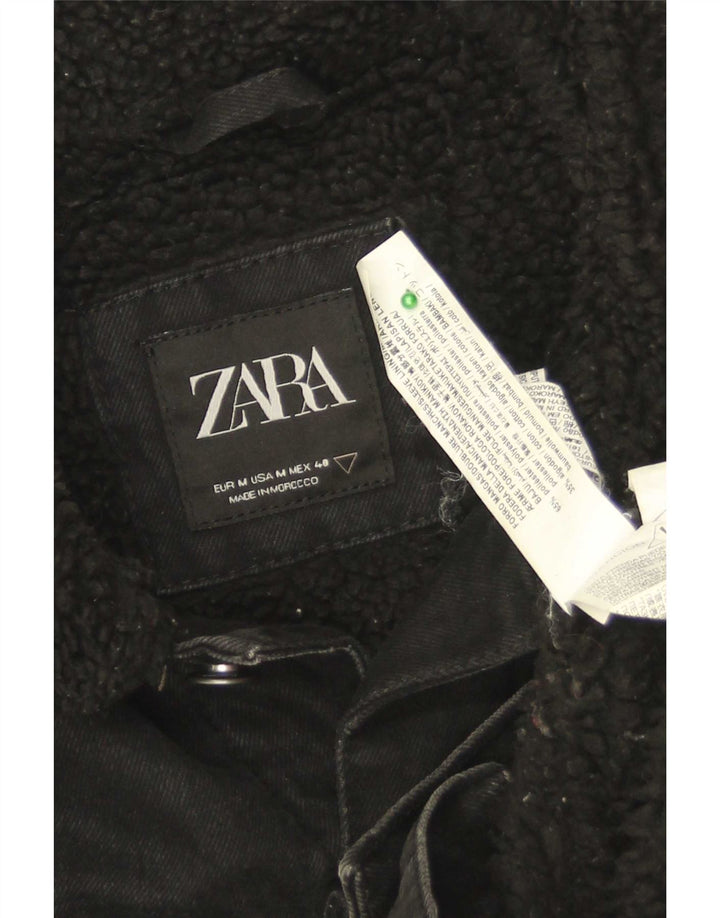 Zara Ανδρικό Sherpa Τζιν Μπουφάν UK 38 Μεσαίου Μαύρου Πολυεστέρα