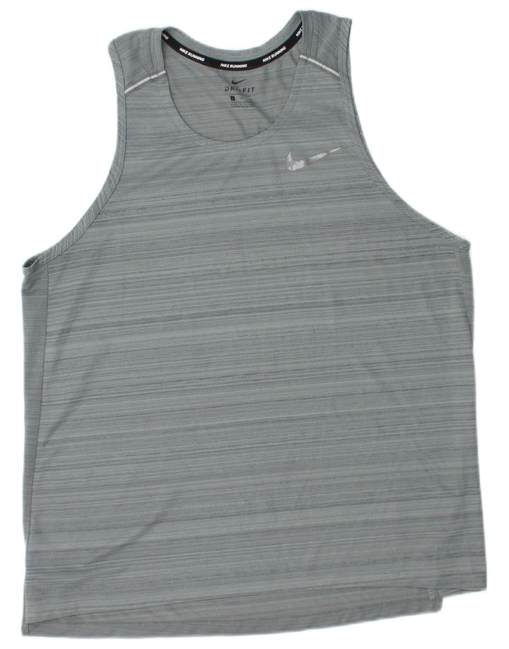 NIKE Womens Dri Fit Vest Top UK 16 Large Grey Pinstripe Polyester
