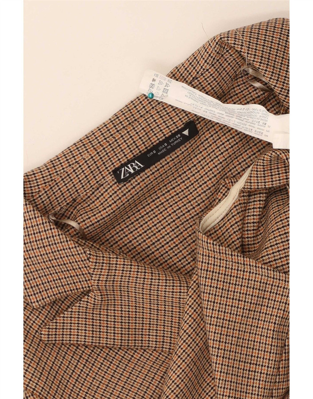 Zara Γυναικείο σακάκι blazer UK 10 Small Brown Check Polyester