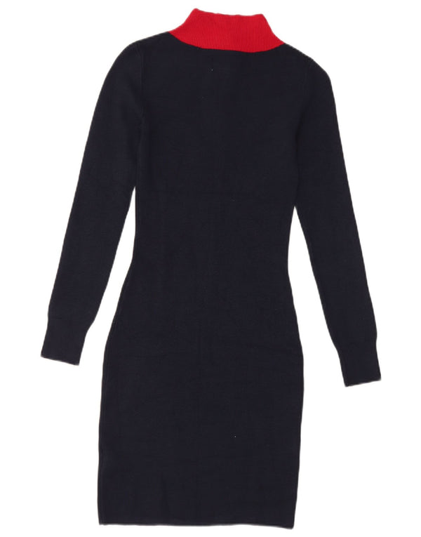 Jack Wills Womens Knit Bodycon Dress UK 6 XS Navy Blue Colourblock Viscose