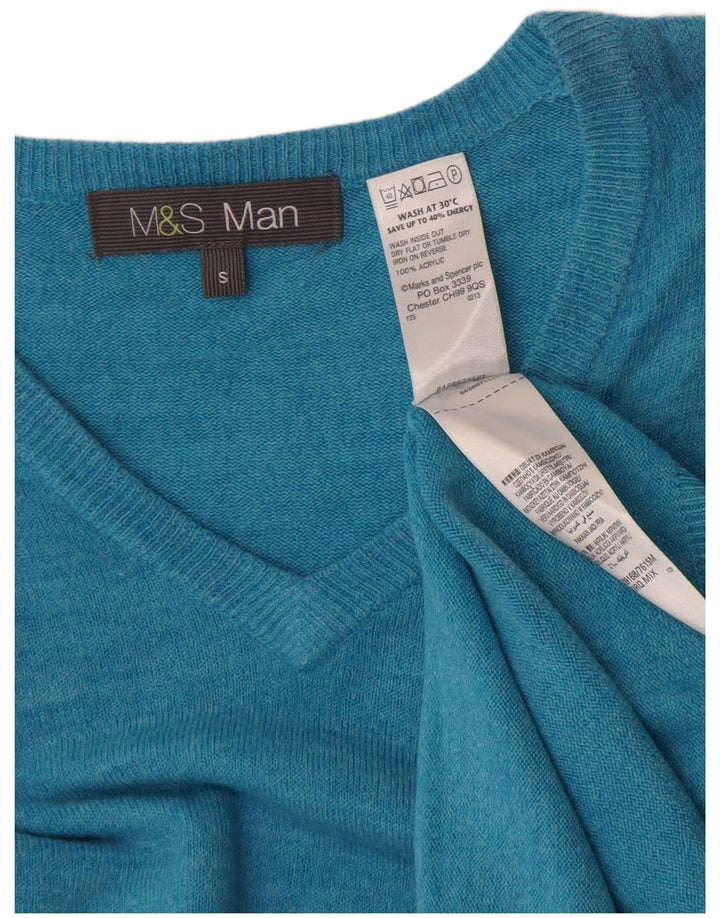 Marks & Spencer Ανδρικό πουλόβερ με λαιμόκοψη με λαιμόκοψη σε μικρό τιρκουάζ φλεκ