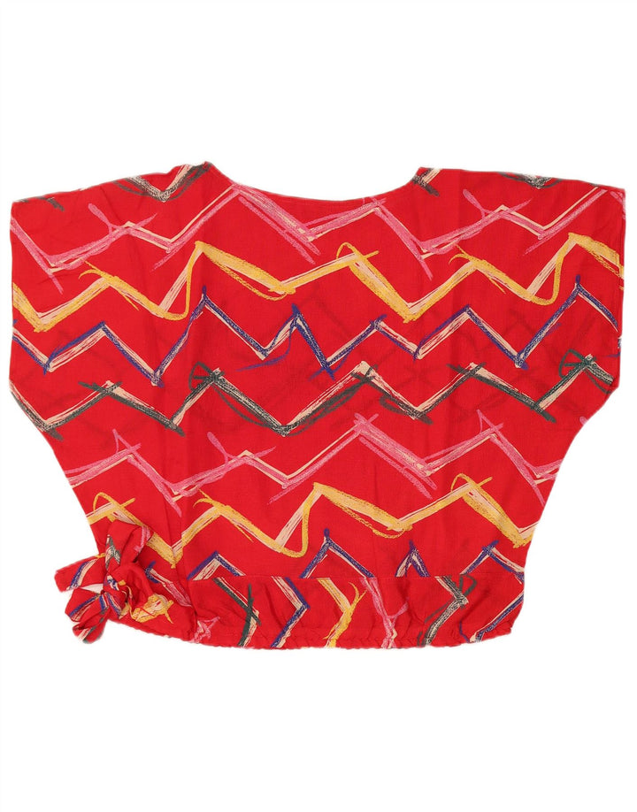 VINTAGE Γυναικείο Loose Fit Crop Top UK 14 Large Red Geometric