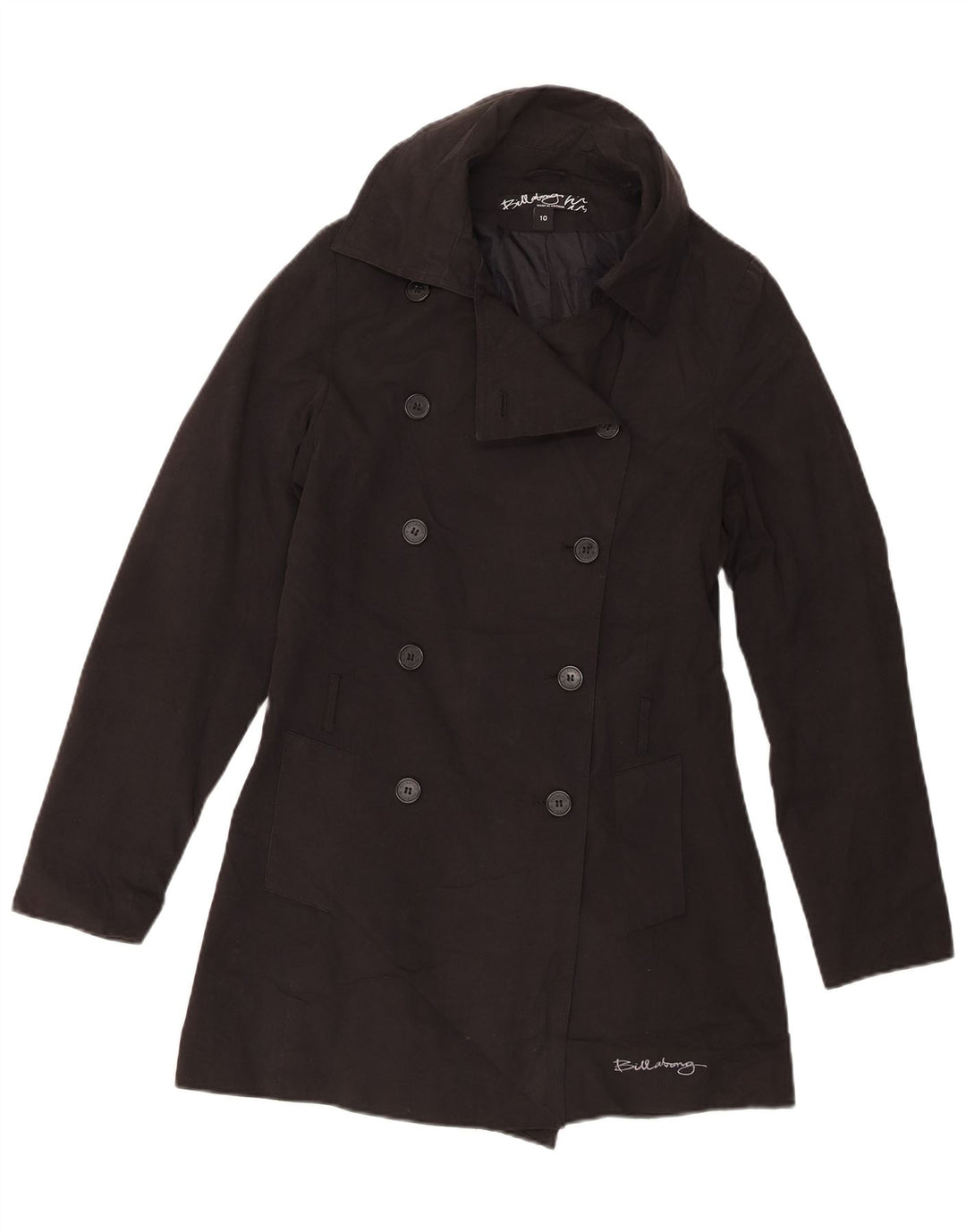 Billabong Γυναικείο παλτό με διπλό στήθος UK 10 Small μαύρο βαμβακερό