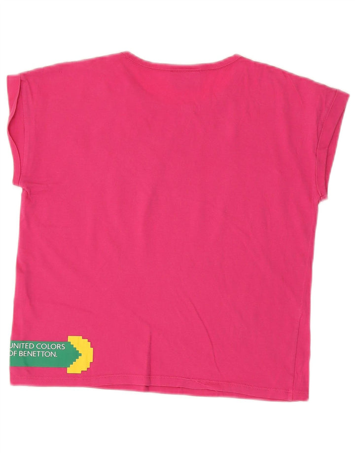 BENETTON Girls Pac-Man Crop Graphic T-Shirt Top 8-9 Years Large Pink