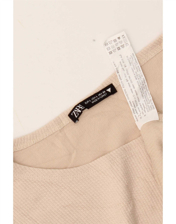 Zara Γυναικείο Crop Top Μακρυμάνικο UK 14 Large Beige Polyester