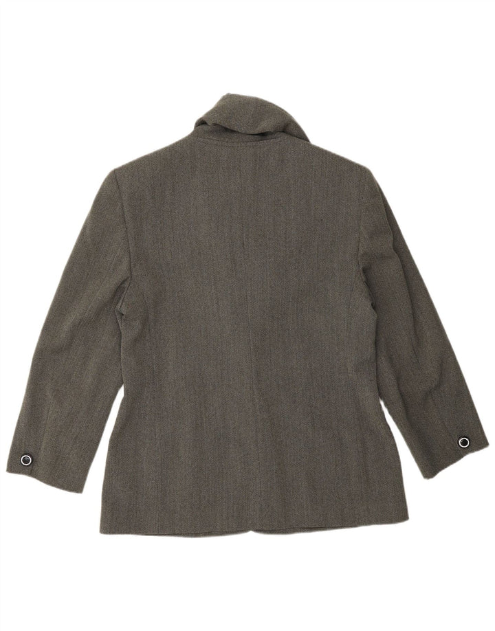 Genny Γυναικείο μπουφάν blazer UK 14 μεσαίο γκρι μαλλί ψαροκόκαλο