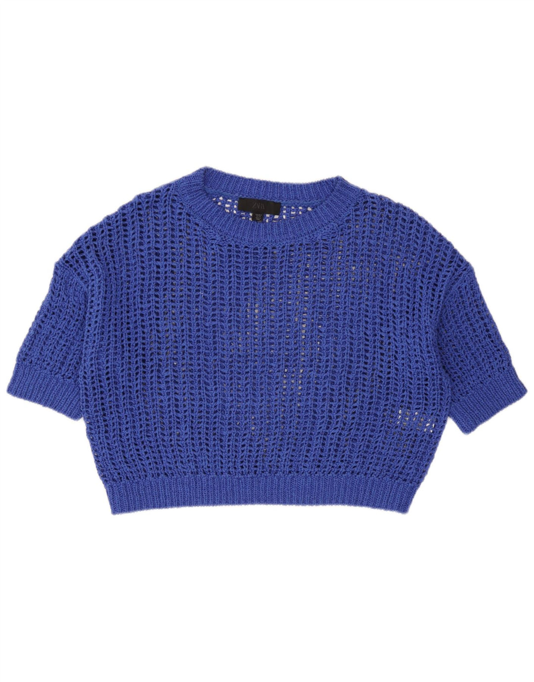 Zara Γυναικεία Oversized See Through Knit Crop Top UK 10 Small Blue Cotton