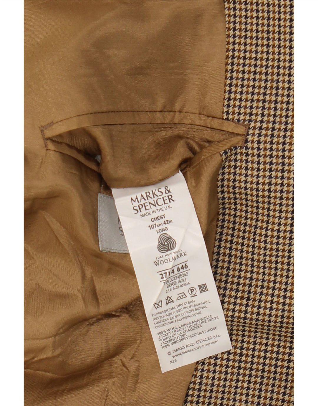 Marks & Spencer Ανδρικό Longline Blazer Jacket UK 42 Large Beige Houndstooth