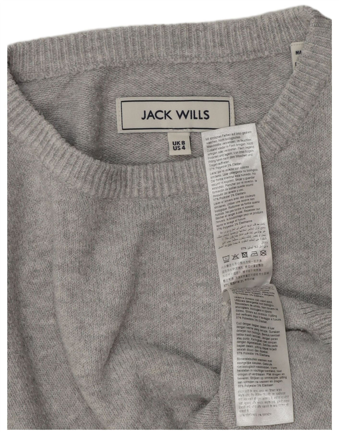 JACK WILLS Γυναικείο πουλόβερ μεγάλου μεγέθους Crew Neck Jumper UK 8 Small Grey