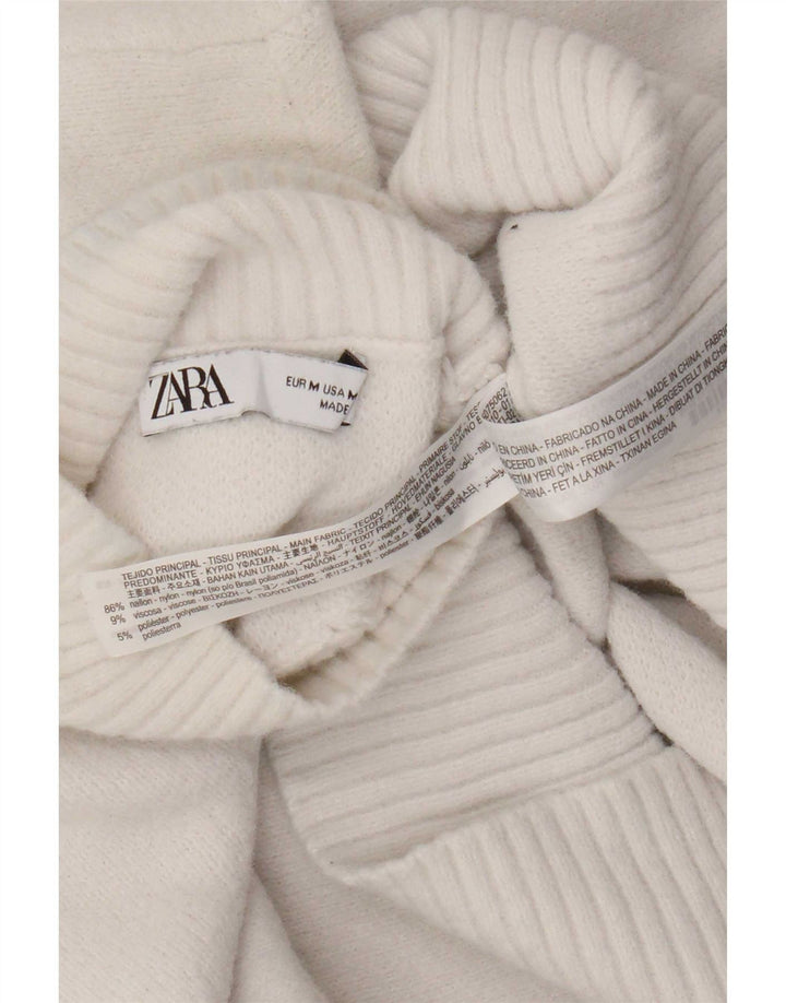 Zara Γυναικείο πουλόβερ με λαιμόκοψη UK 12 Medium White Nylon