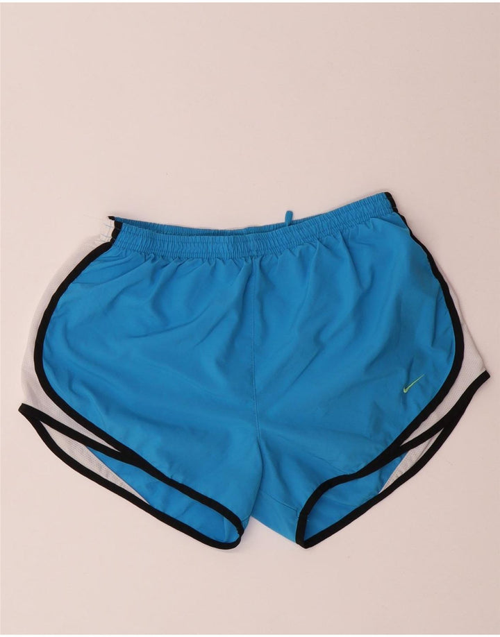 NIKE Womens Sport Shorts US 8/10 Medium Blue Colourblock Polyester
