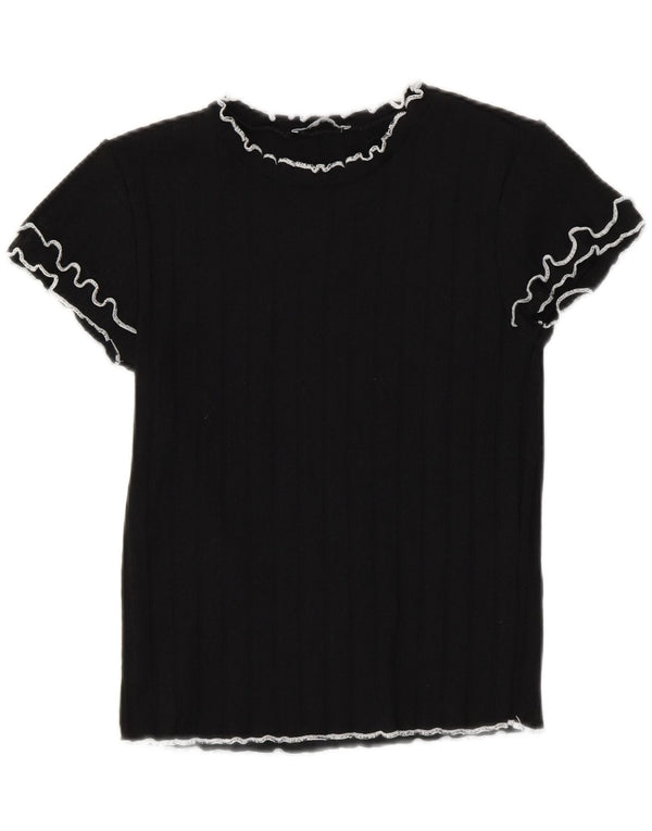 Zara Γυναικείο T-Shirt Crop Top UK 12 Medium Black Polyester