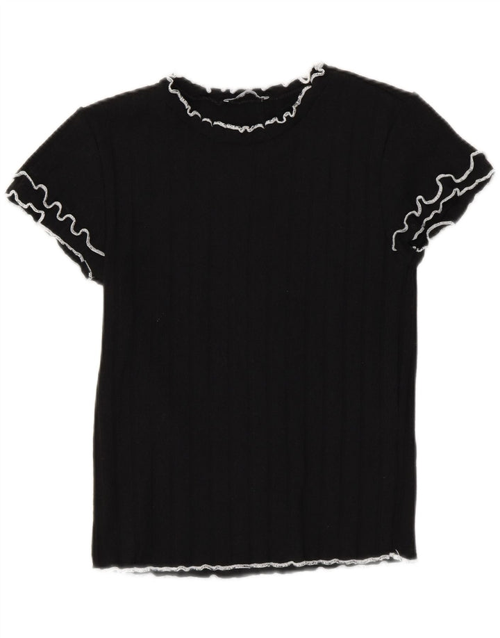 Zara Γυναικείο T-Shirt Crop Top UK 12 Medium Black Polyester