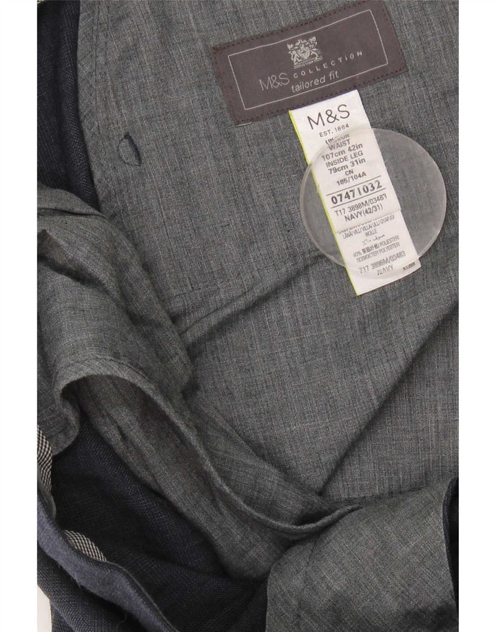 Marks & Spencer Ανδρικό παντελόνι με φόρμα W42 L31 Navy Blue Check