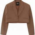 Zara Γυναικείο μπουφάν Bolero με 1 κουμπιά UK 14 Medium Brown Polyester