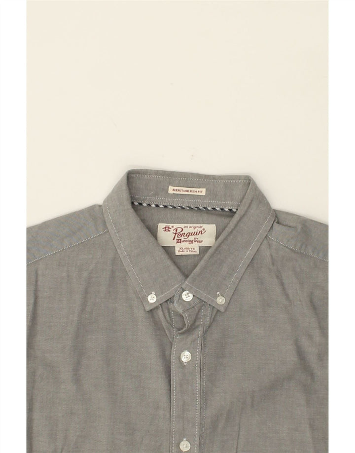 PENGUIN Mens Heritage Slim Fit Shirt XL Grey Cotton Vintage Penguin and Second-Hand Penguin from Messina Hembry 