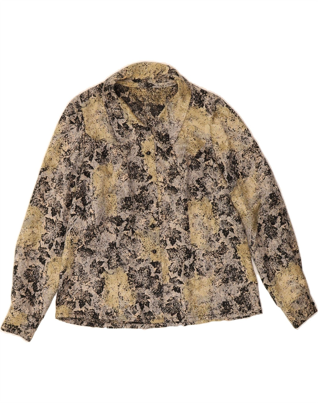 VINTAGE Womens Abstract Pattern Shirt Blouse UK 12 Medium Beige Vintage Vintage and Second-Hand Vintage from Messina Hembry 