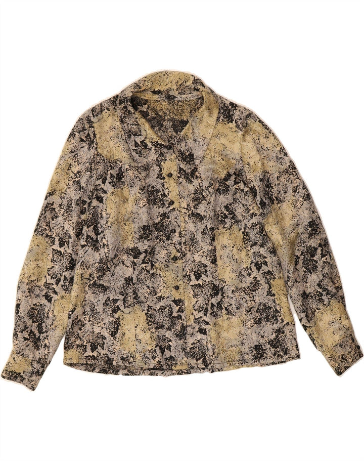 VINTAGE Womens Abstract Pattern Shirt Blouse UK 12 Medium Beige Vintage Vintage and Second-Hand Vintage from Messina Hembry 