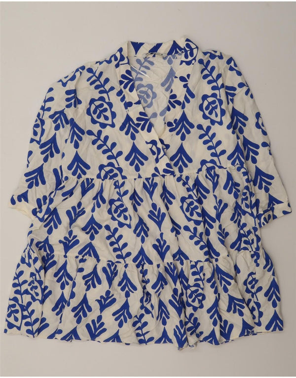 Γυναικείο μακρυμάνικο φόρεμα Zara UK 18 XL Λευκή φλοράλ βισκόζη