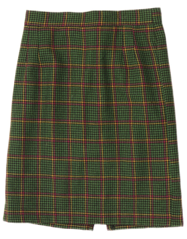 Vintage γυναικεία ίσια φούστα W28 Μεσαίο πράσινο Houndstooth
