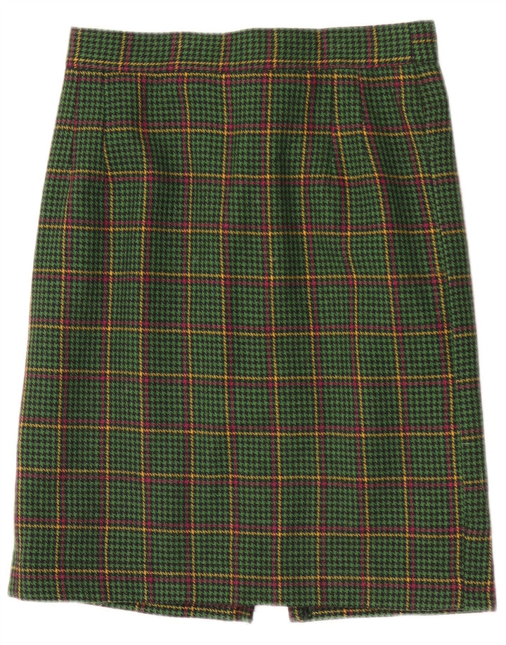 Vintage γυναικεία ίσια φούστα W28 Μεσαίο πράσινο Houndstooth