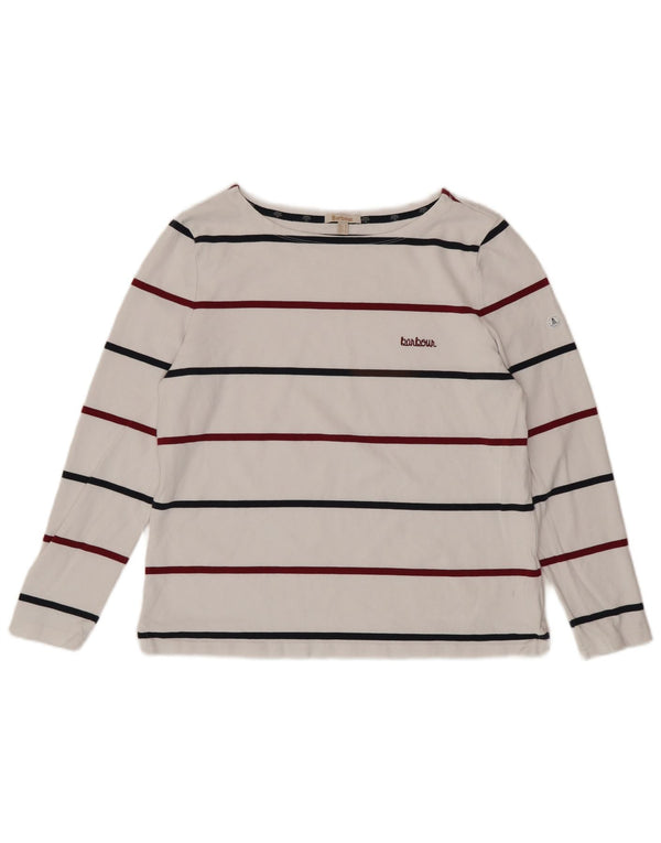 BARBOUR Γυναικείο τοπ μακρυμάνικο UK 16 μεγάλο λευκό ριγέ βαμβακερό