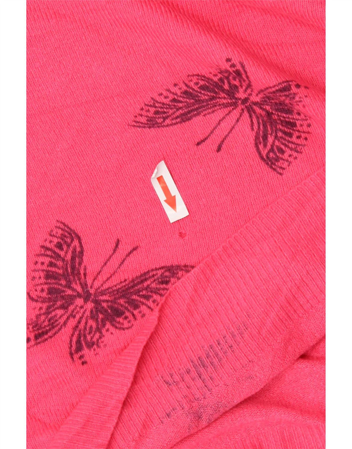 Marks & Spencer Γυναικείο πουλόβερ με λαιμόκοψη UK 12 Medium Pink Butterfly