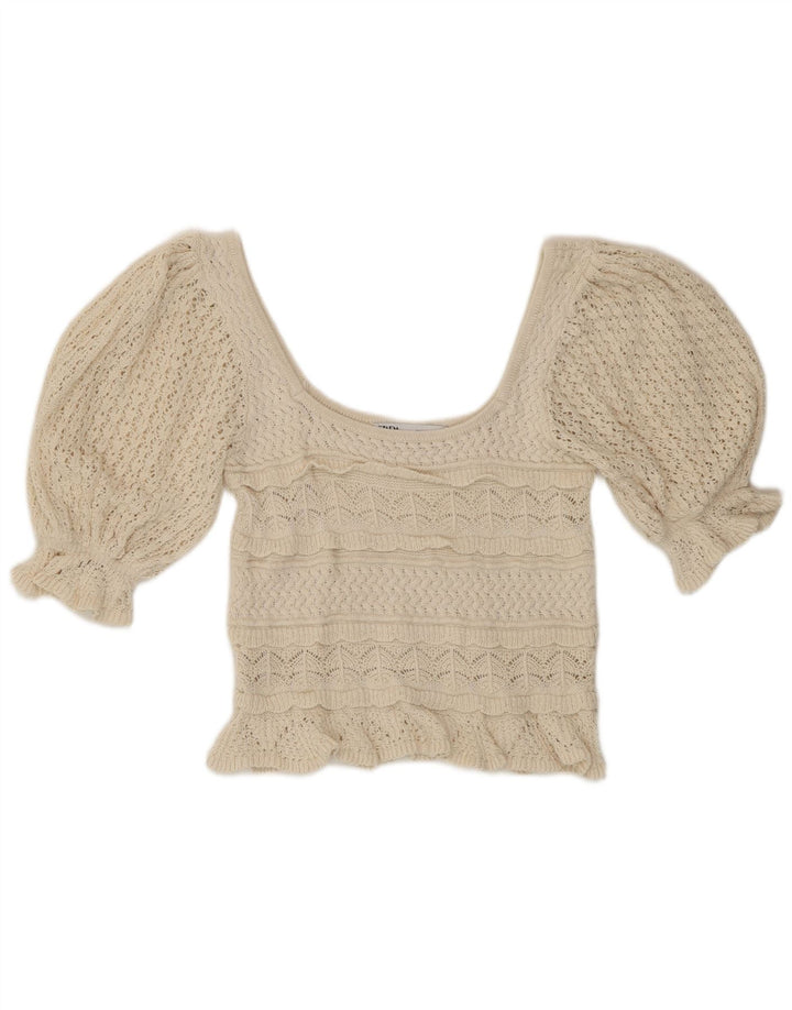 Zara Γυναικεία Crop Crochet Μπλούζα Top UK 10 Small Beige