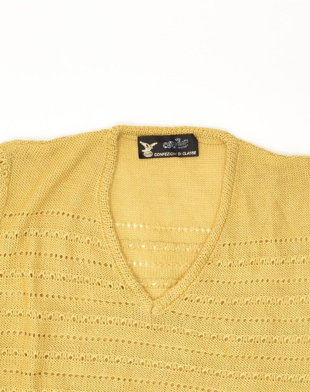 VINTAGE Womens Short Sleeve V-Neck Jumper Sweater UK 12 Medium Yellow | Vintage Vintage | Thrift | Second-Hand Vintage | Used Clothing | Messina Hembry 