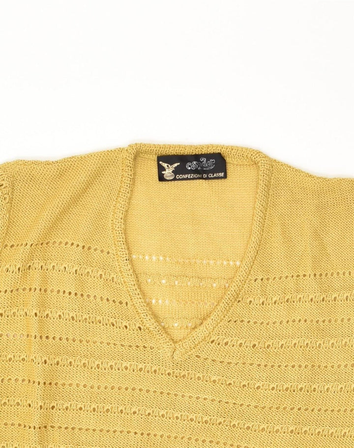 VINTAGE Womens Short Sleeve V-Neck Jumper Sweater UK 12 Medium Yellow | Vintage Vintage | Thrift | Second-Hand Vintage | Used Clothing | Messina Hembry 