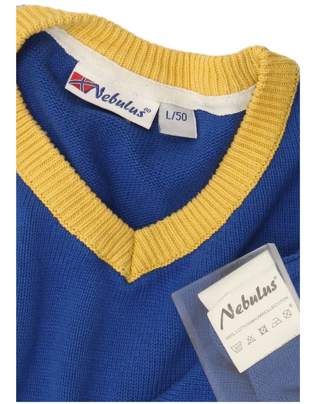 NEBULUS Ανδρικό γραφικό πουλόβερ με λαιμόκοψη με λαιμόκοψη μεγάλο μπλε βαμβακερό