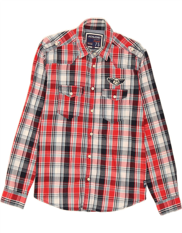 JACK & JONES Mens Graphic Military Shirt Medium Red Check Vintage Jack & Jones and Second-Hand Jack & Jones from Messina Hembry 
